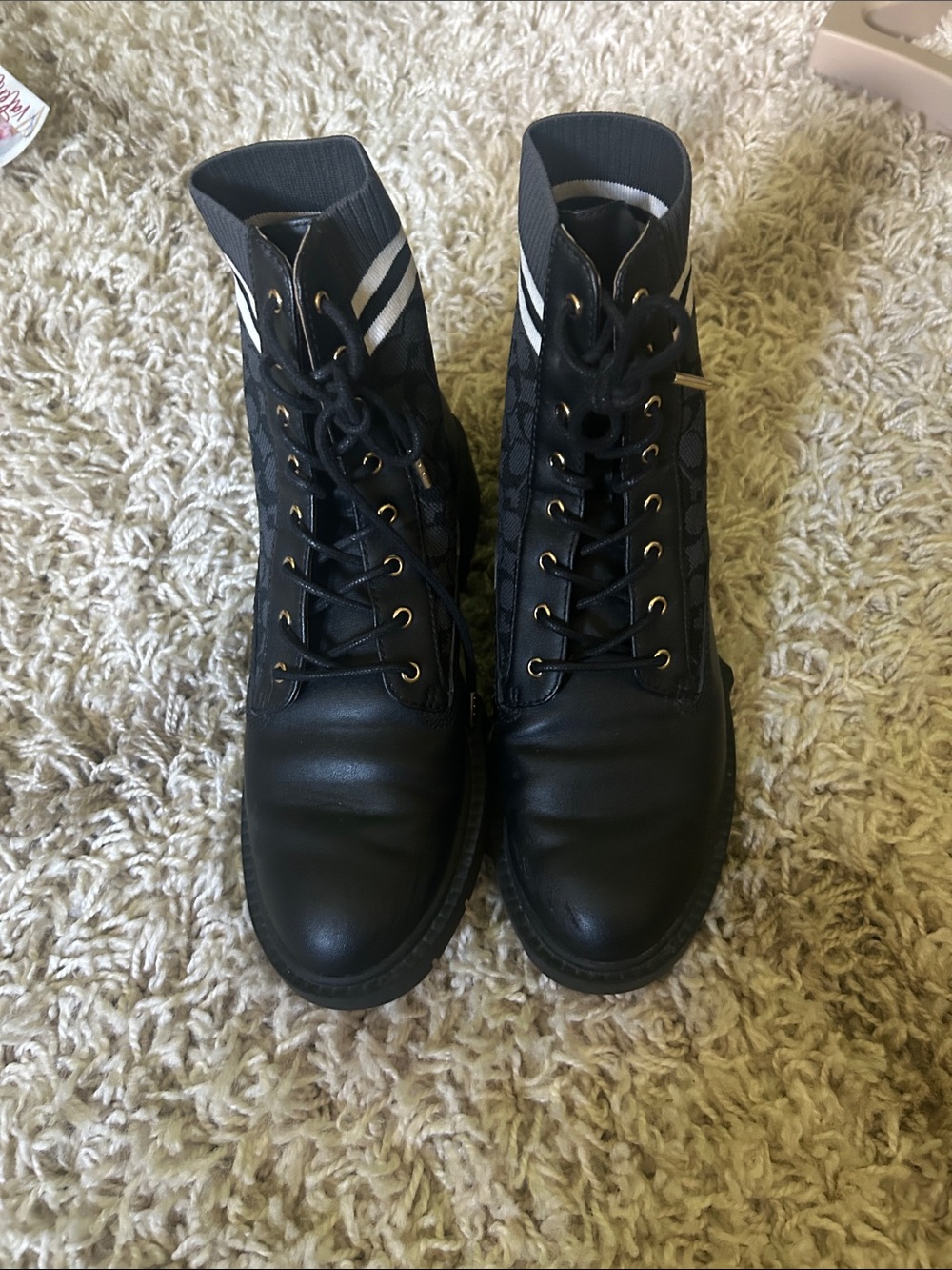 Coach Black Lace-Up Ankle Boots with Knit Cuff